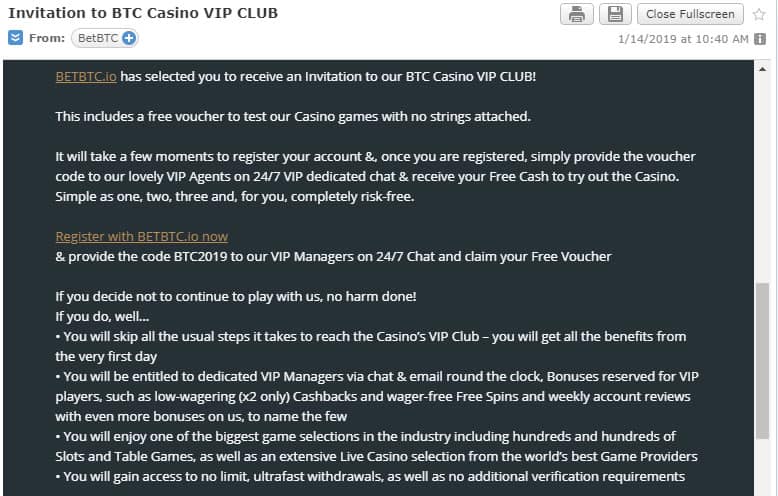 Betbtc.io VIP Invitation Email