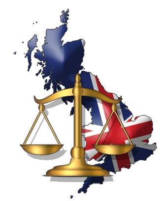 UK Flag in front of legal scale