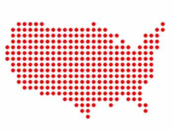 red dots in shape of United States