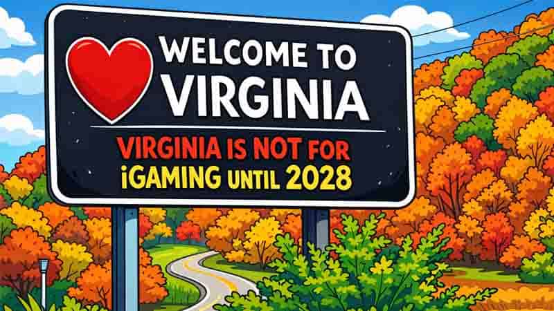 VA iGaming 2028 cartoon road sign